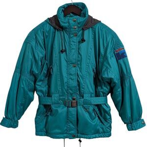 Vintage 80s-90s Killy Teal Belted Insulated Ski Jacket Coat - Women's US 8